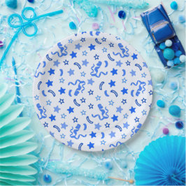 Plato De Papel Confeti Azul