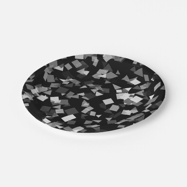 Plato De Papel Confeti Blanco y Negro (Angular)