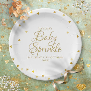 Plato De Papel Confeti de Corazones Dorados para Baby Sprinkle /