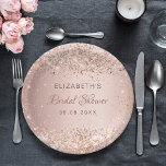 Plato De Papel Confeti dorado Rosa Bridal Shower<br><div class="desc">Para una ducha de novia elegante,  clásica,  glamurosa y de estilo ondulado. Un fondo de degradado de oro subió,  decorado con confeti. Con el texto: Bridal Shower. Personalice y agregue el nombre de la novia y una fecha.</div>