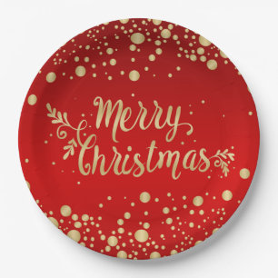 Plato De Papel Confeti dorado sobre la navidad de los merry rojos