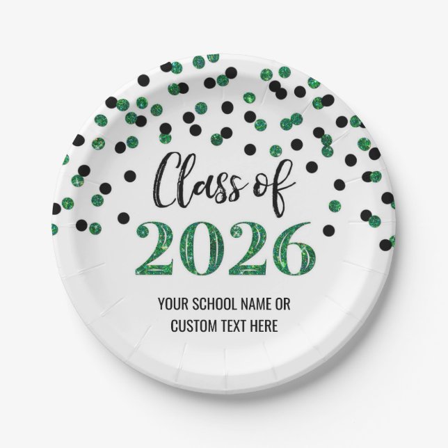 Plato De Papel Confeti Negro Verde Graduación 2026 (Anverso)