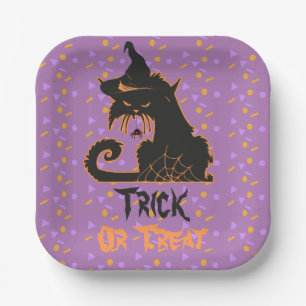 Plato De Papel Confeti para Fiesta de Gato Negro de Halloween