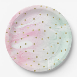 Plato De Papel Confeti rosado de Ombre del oro de la menta