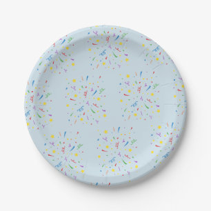 Plato De Papel Confetti Azul Cumpleaños 1