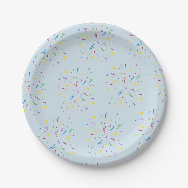 Plato De Papel Confetti Azul Cumpleaños 1 (Anverso)