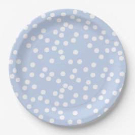 Plato De Papel Confetti azul y blanco para bebés / Polkadots