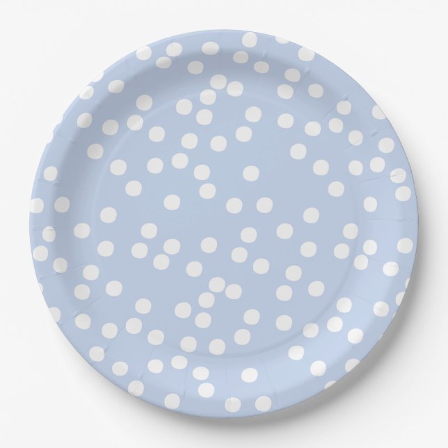 Plato De Papel Confetti azul y blanco para bebés / Polkadots (Anverso)
