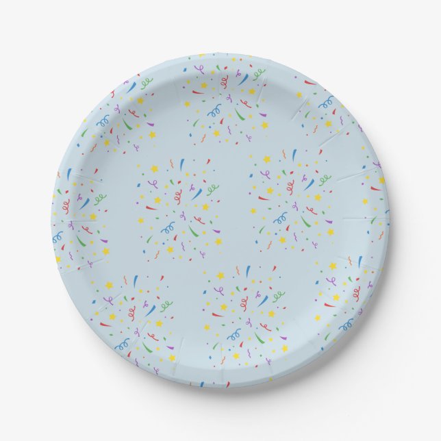 Plato De Papel Confetti Blue 1er cumpleaños (Anverso)