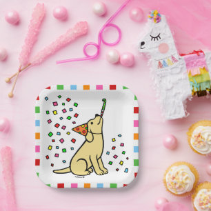 Plato De Papel Confetti de cumpleaños del labrador amarillo