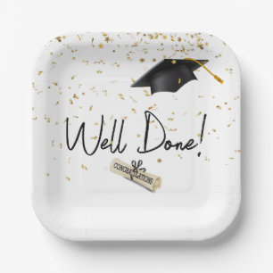 Plato De Papel Confetti de oro de graduación bien hecho con tapa
