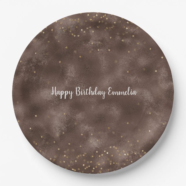 Plato De Papel Confetti de oro marrón chocolate (Anverso)