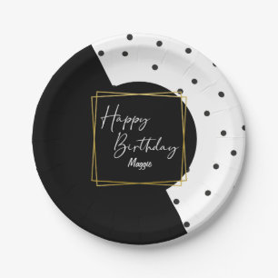 Plato De Papel Confetti negro y blanco le da cumpleaños