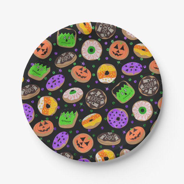 Plato De Papel Confetti, Purpurina de Guay, cute donuts Halloween (Anverso)