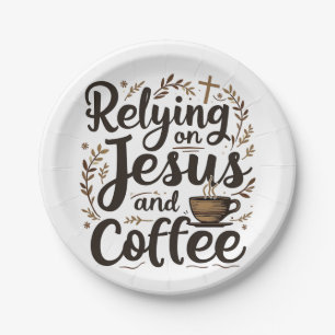 Plato De Papel Confiando en Jesús y en el amante de la cafetera d