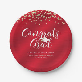 Plato De Papel CONGRAMAS GRAD Red Gold Confetti Personalizado