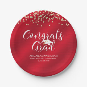 Plato De Papel CONGRAMAS GRAD Red Gold Confetti Personalizado