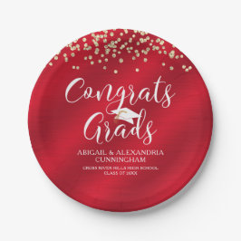 Plato De Papel CONGRAMOS GRADOS Red Gold Confetti Personalizado