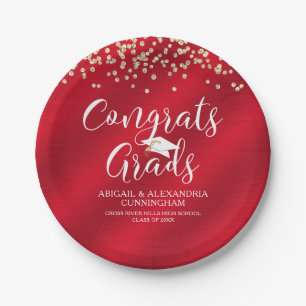 Plato De Papel CONGRAMOS GRADOS Red Gold Confetti Personalizado