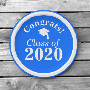 Plato De Papel Congrats Clase de Blanco Azul 2020