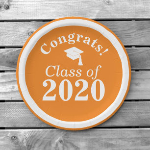 Plato De Papel Congrats Clase de Blanco Naranja 2024