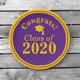 Plato De Papel Congrats Clase de oro púrpura 2020