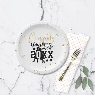 Plato De Papel Congrats Grad 20XX Faux Purpurina Confetti