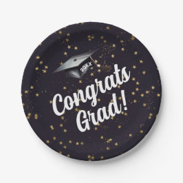 Plato De Papel Congrats Grad Blue Gold Confetti Graduation Party
