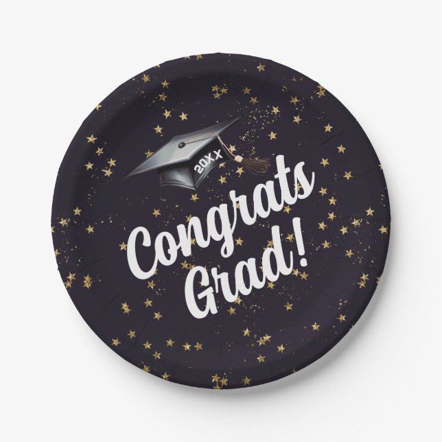 Plato De Papel Congrats Grad Blue Gold Confetti Graduation Party (Anverso)