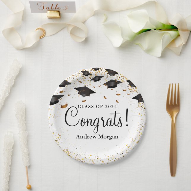Plato De Papel Congrats Grad Gold Confetti Título de Graduación (Boda)