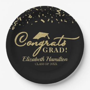 Plato De Papel Congrats Grad Gold Script Graduation Party