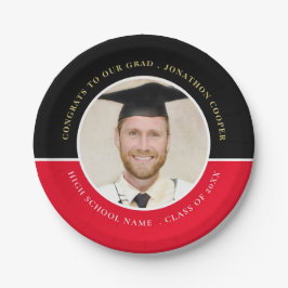 Plato De Papel Congrats Grad Name Photo Gold Black Red Graduation