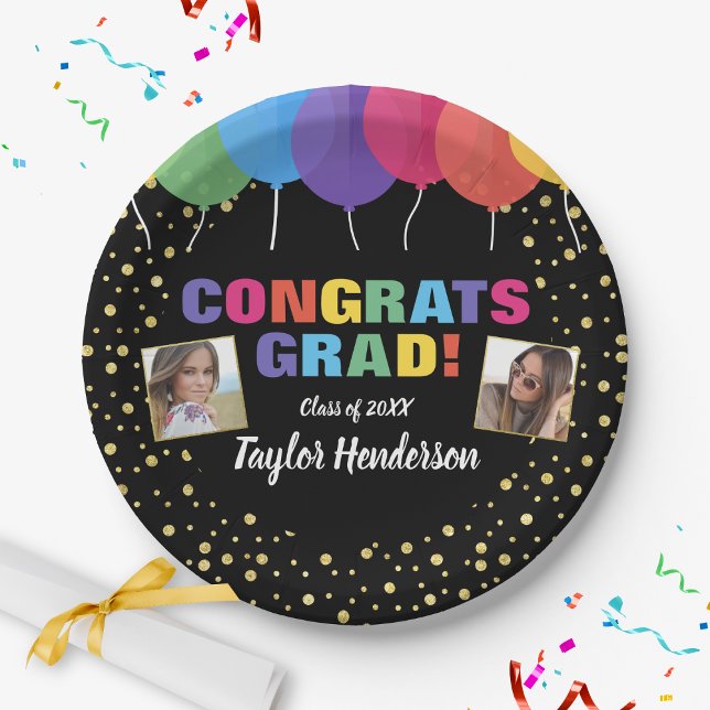 Plato De Papel Congrats Graduation Balloons Confetti Grad Photos (Subido por el creador)