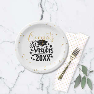 Plato De Papel Congrats Senior 20XX Faux Purpurina Confetti