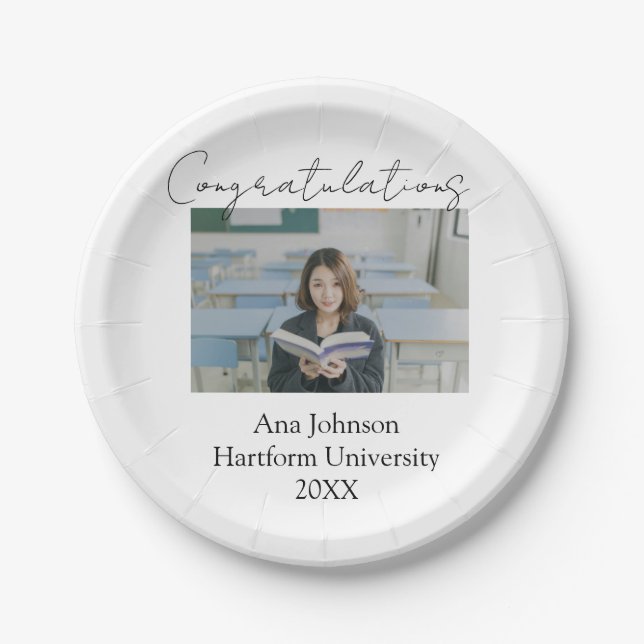 Plato De Papel Congratulations photo graduate name university yea (Anverso)