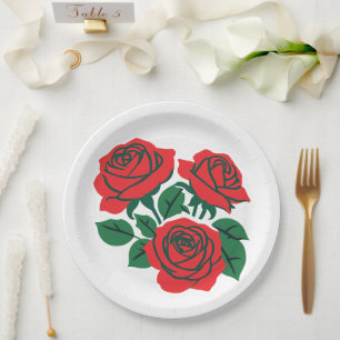 Plato De Papel Conjunto de Rosas