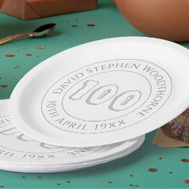 Plato de papel conmemorativo cumpleaños número 100
