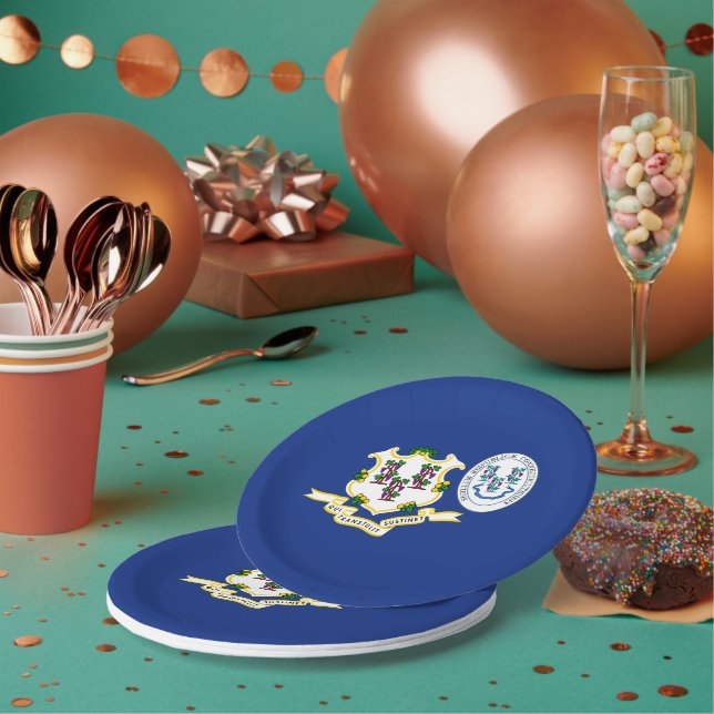 Plato De Papel Connecticuter Flag & Seal, Connecticut (Multi)