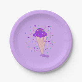Plato De Papel Cono de helado de confeti morado
