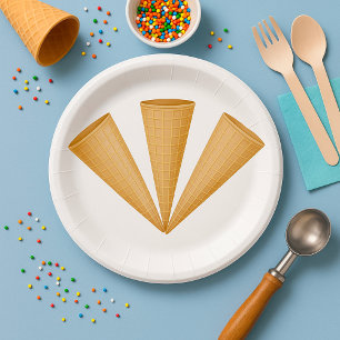 Plato De Papel Cono de helado de gofre triple Postre de verano