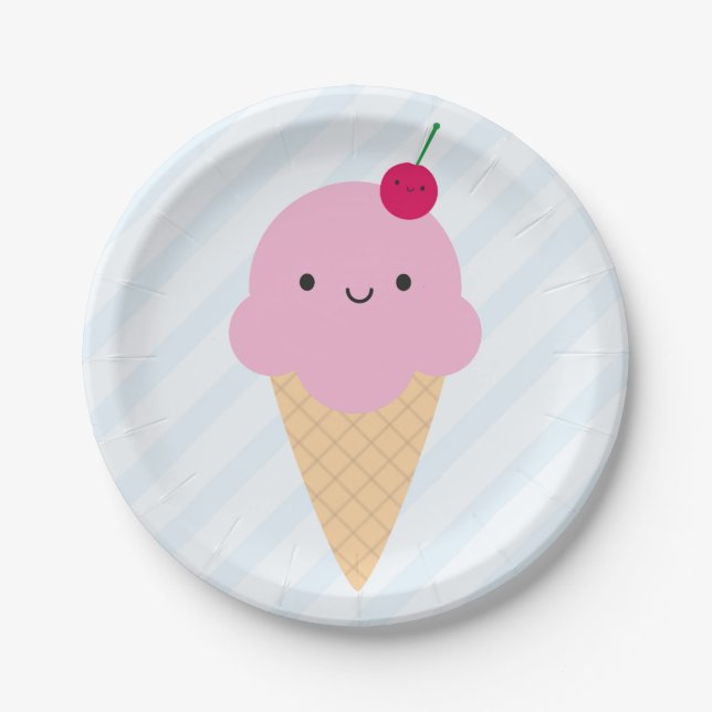 Plato De Papel Cono de helado de Kawaii (Anverso)