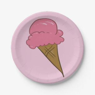 Plato De Papel Cono de helado en rosa