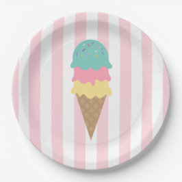 Plato De Papel Cono de helado rayado