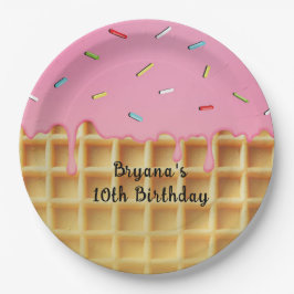 Plato De Papel Cono de Waffle de Helado de Fresa Cumpleaños