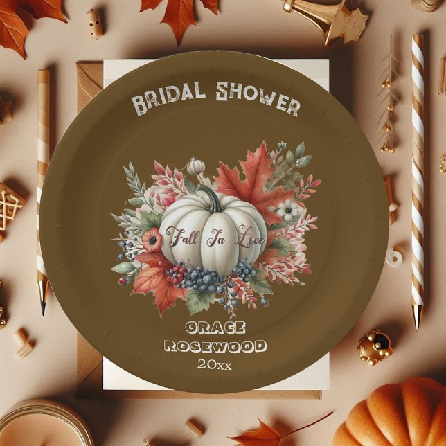 Plato De Papel Conocer el País de la Calabaza de Otoño Boda (Fall In Love Pumpkin Country Brown Bridal Shower Paper Plates)