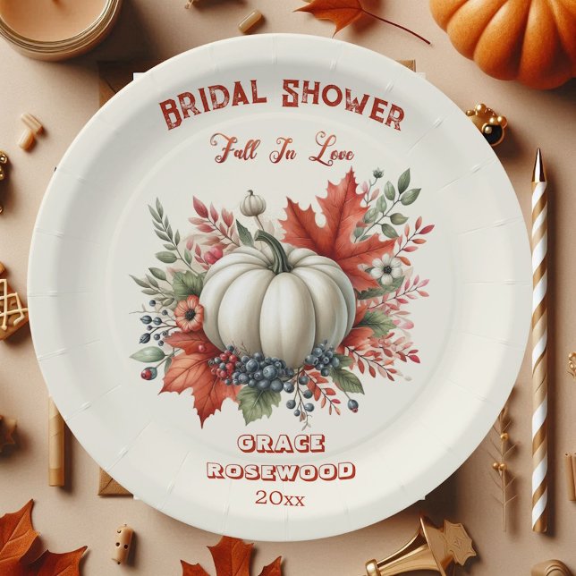 Plato De Papel Conocer el País de la Calabaza Otoñal Rústico Desp (Fall In Love Pumpkin Country Rustic Bridal Shower Paper Plates)