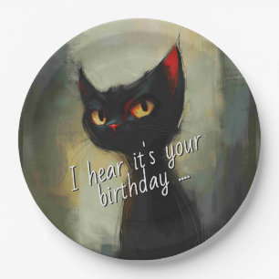 Plato De Papel Conociendo el cumpleaños de Black Ninja Cat