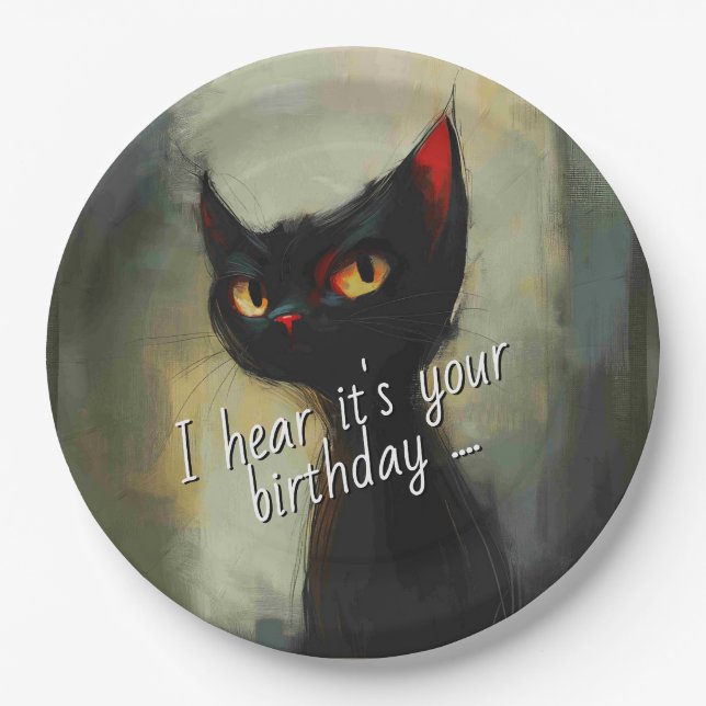 Plato De Papel Conociendo el cumpleaños de Black Ninja Cat (Anverso)
