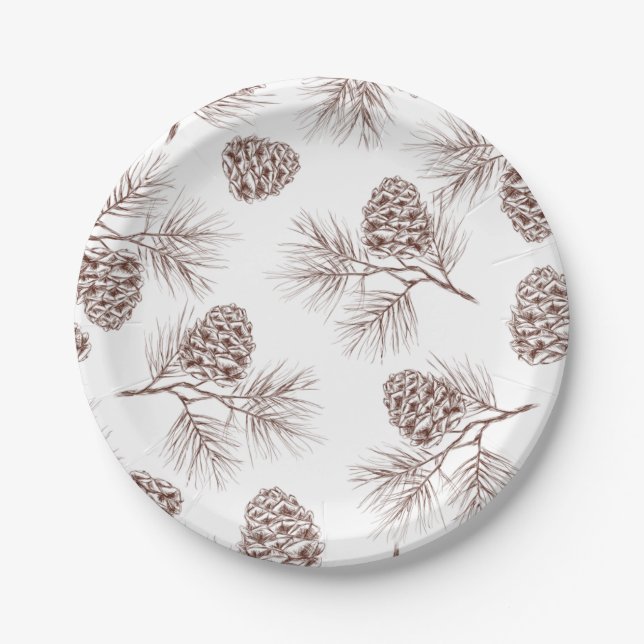 Plato De Papel Conos de la picea del cedro del árbol de navidad (Anverso)