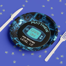 Plato De Papel Consola de Handheld con brillo azul
